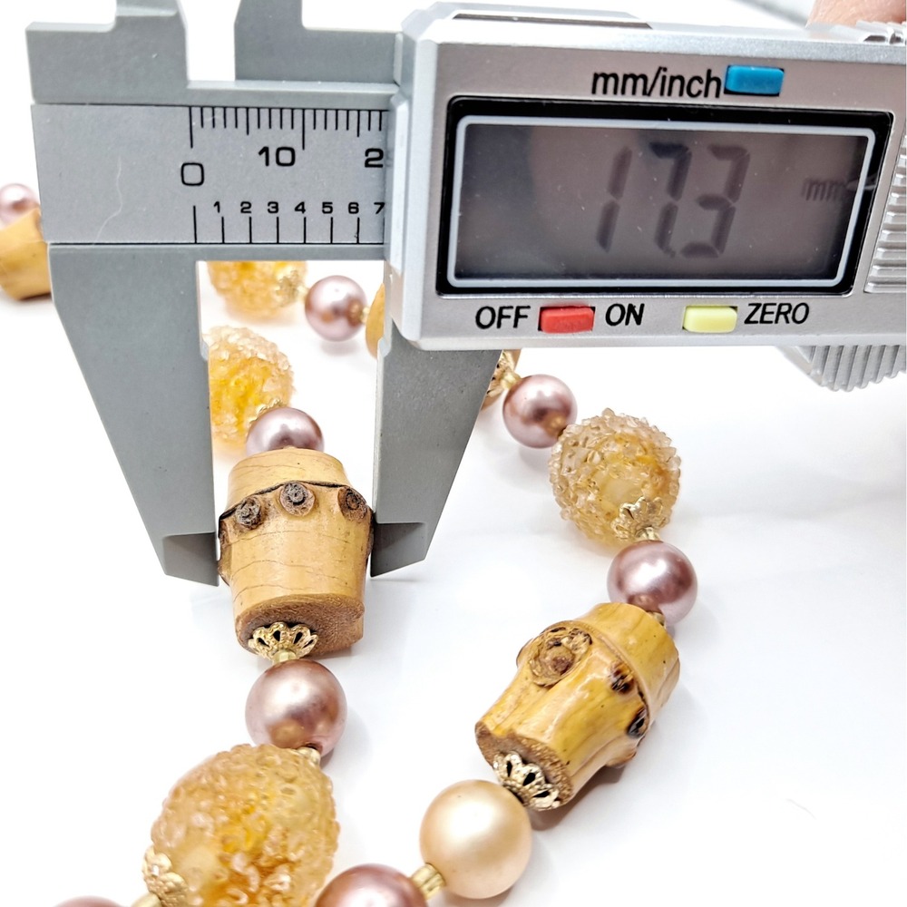 Vintage Japan Double Strand Necklace Chunky Bamboo Faux Pearl Glass Beads 16" - Picture 10 of 12